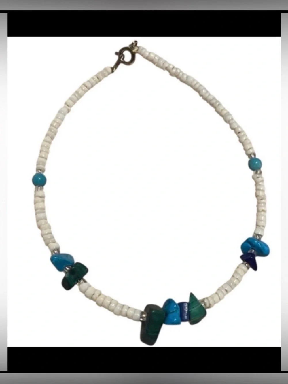 Turquoise, Malachite, Lapis Chip & Seed Bead Bracelet #7492